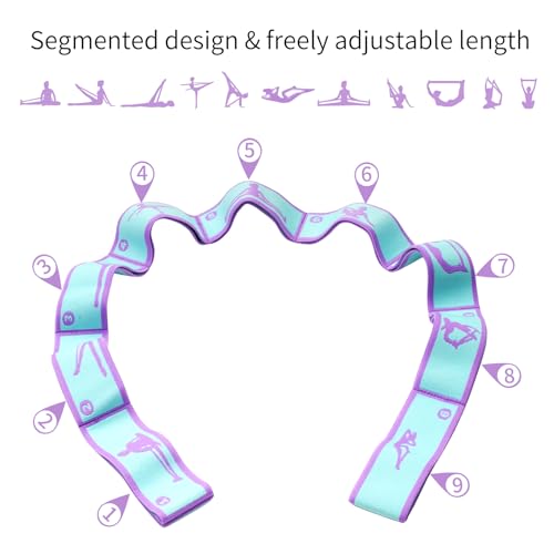 9 Loops Elastic Yoga Stretching Strap Pattern Guide, Resistance Stretch Band for Flexibility, Pilates, Dance, Gymnastics, Ballet, Physical Therapy, Leg & Body Stretching - color: Blue
