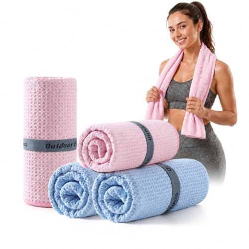 REDKISS 4 Pack Microfiber Workout Towels, Quick-Dry Gym Towels for Men, Yoga & Running, Soft Breathable, 39" x 16" - color: Pink/Light Blue