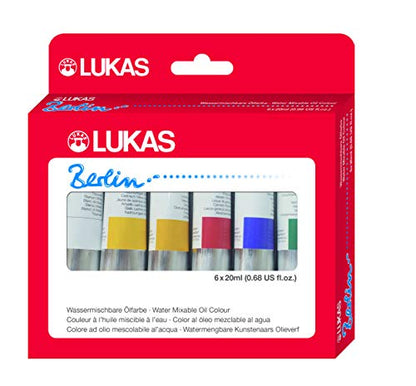 Lukas Berlin Pro Artists Water Mixable Oil Paint Set of 6 (20mL) Starter Set of 6-20 ml Tubes, Water Soluble Oil Paints, Smooth Consistency with Beeswax, Lightfast Pigments, Quick Drying, Easy - color: Starter Set of 6 - 20 ml Tubes, size: 4.05 Fl Oz (Pac