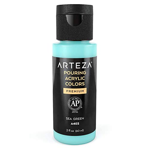 ARTEZA Acrylic Pouring Paint - 2oz Sea Green, High Flow, No Mixing Needed, For Canvas, Glass, Paper, Wood, Tile, Stones - color: Sea Green, size: 2 Fl Oz (Pack of 1)
