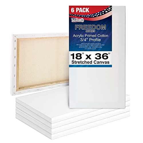 U.S. Art Supply 18 x 36 inch Stretched Canvas 12-Ounce Primed 6-Pack - Professional White Blank 3/4" Profile Heavy-Weight Gesso Acid Free Bulk Pack - Painting, Acrylic Pouring, Oil Paint - size: 18" x 36"