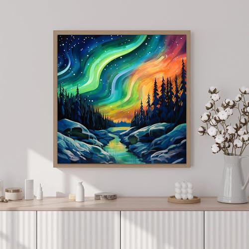 Artunion Framed Paint by Numbers Kit for Adults Beginners & Kids Ages 8-12,Aurora Paint by Number with Frame,Northern Lights Paint by Numbers Kit on Canvas 10 * 10 Inch Without Easel - color: ZXT-335-F