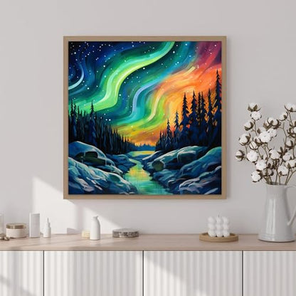 Artunion Framed Paint by Numbers Kit for Adults Beginners & Kids Ages 8-12,Aurora Paint by Number with Frame,Northern Lights Paint by Numbers Kit on Canvas 10 * 10 Inch Without Easel - color: ZXT-335-F