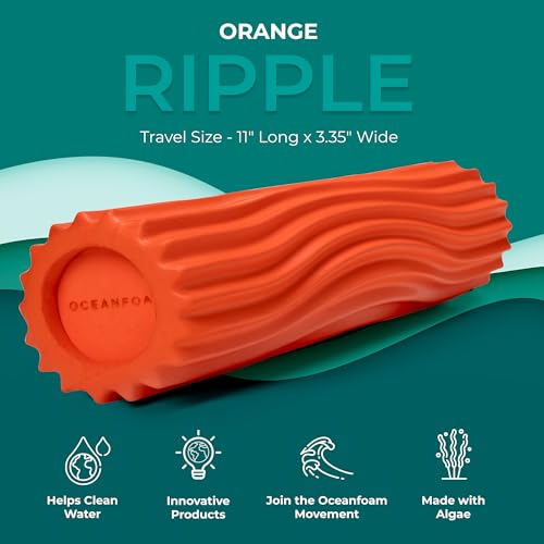 Oceanfoam Ripple Travel Foam Roller (11" x 3.35") Firm Mini Foam Roller for Physical Therapy, Deep Tissue Massage, Back Pain - High Density, Ergonomic Wave Textured - Yoga, Pilates, Exercise (Orange) - color: Orange
