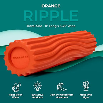 Oceanfoam Ripple Travel Foam Roller (11" x 3.35") Firm Mini Foam Roller for Physical Therapy, Deep Tissue Massage, Back Pain - High Density, Ergonomic Wave Textured - Yoga, Pilates, Exercise (Orange) - color: Orange