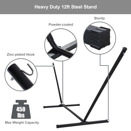 Quick Dry Hammock with 12FT Stand and Carrying Bag, Dark Grey | Double Hammock with Hammock Steel Stand for Indoor, Outside, Garden, Poolside, 450 Lbs Capacity - color: Zquick Dry-dark Grey