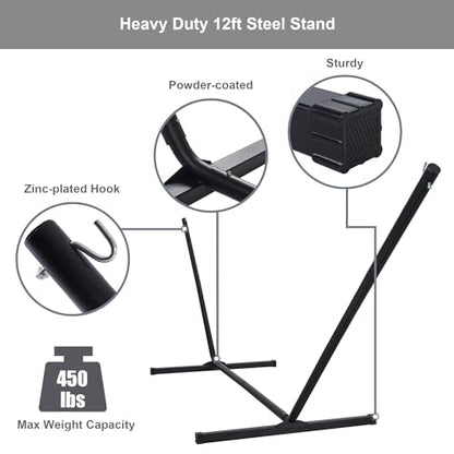 Quick Dry Hammock with 12FT Stand and Carrying Bag, Dark Grey | Double Hammock with Hammock Steel Stand for Indoor, Outside, Garden, Poolside, 450 Lbs Capacity - color: Zquick Dry-dark Grey