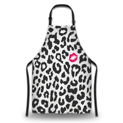 Chef Apron for Women Leopard Texture with Kiss Print Grilling Aprons for Men for Kitchen Cooking Restaurant BBQ Painting Crafting 27” (W) x 31” (H), Waterproof Apron - color: Leopard Texture