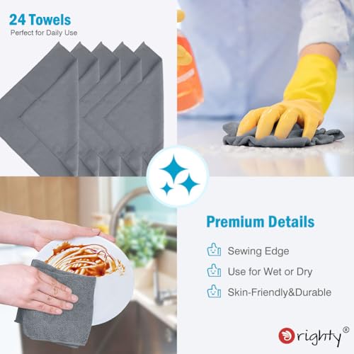 Orighty Microfiber Cleaning Cloth, Cleaning Rags, 24 Pack, 12x11 in, Grey - color: Grey, size: 24 Pack
