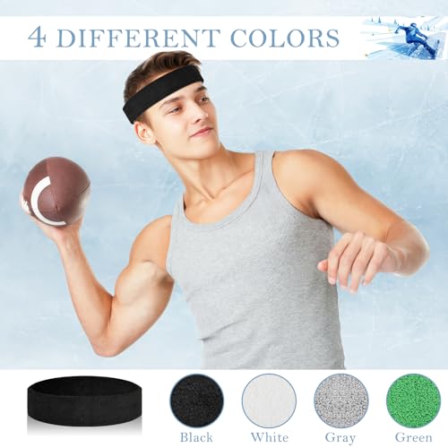 4 Pack Cotton Terry Sweat Headbands for Men Women Running Gym - color: Black/Gray/Green/White