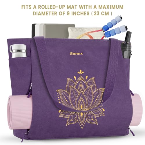 Gonex Yoga Mat Bag with Zipper Mat Carrier Canvas Gym Tote | Durable Canvas, Zipper Closures Prevent Slipping, Quick Access, Bottle Holder, Fits Yoga Blocks, Gym & Travel Use - color: Purple, size: X-Large(19.5×7×17inch)