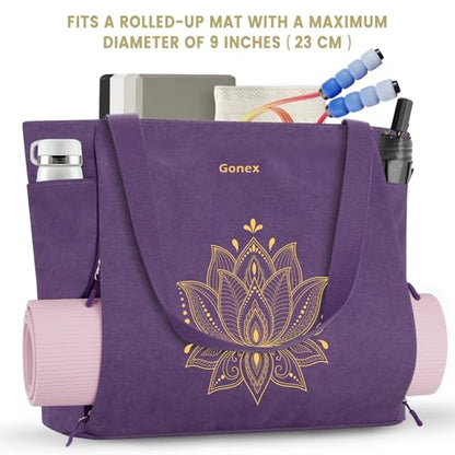 Gonex Yoga Mat Bag with Zipper Mat Carrier Canvas Gym Tote | Durable Canvas, Zipper Closures Prevent Slipping, Quick Access, Bottle Holder, Fits Yoga Blocks, Gym & Travel Use - color: Purple, size: X-Large(19.5×7×17inch)