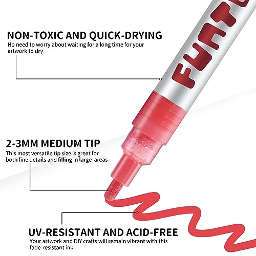 Funto Acrylic Paint Pens for Rock Painting, Fabric, Wood, Canvas, Metal, Ceramic, Glass, 24 Colors Paint Marker Set, Non-Toxic, Quick Drying - color: 24 Colors
