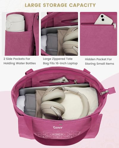 Gonex Yoga Mat Bag For Women Canvas Tote Pilates Gym Bag With Mat Carrier | Front-Opening Quick Access Mat Straps, Durable Cotton Canvas, Machine Washable, Bottle Holder Multi Pockets, Yoga Gym Travel - color: Rose Red, size: Classic (15.5×5.5×14.5inch)