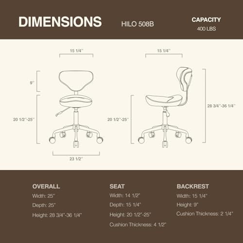Ergonomic Rolling Stool with Backrest, Adjustable Swivel Chair, Vanilla - color: Vanilla, size: Standard with Backrest