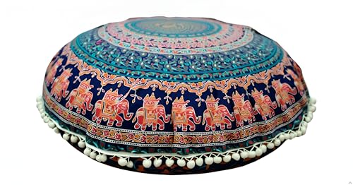 INDIAN CRAFT CASTLE ICC Large Hippie Mandala Floor Pillow Cover - Cushion Cover - Pouf Cover Round Bohemian Yoga Decor Floor Cushion Case- 32" Brown - color: Brown