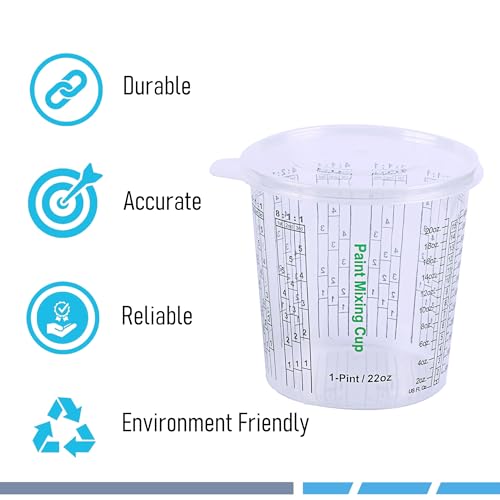 CANOPUS 22-oz Paint Mixing Cups, Pack of 12 Cups with 3 Lids, Reusable and Solvent-Resistant Clear Plastic Containers for Paint, Epoxy, Resin, Oil, and Thinner - size: 22 oz