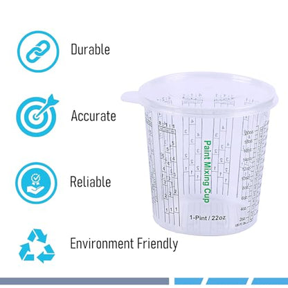 CANOPUS 22-oz Paint Mixing Cups, Pack of 12 Cups with 3 Lids, Reusable and Solvent-Resistant Clear Plastic Containers for Paint, Epoxy, Resin, Oil, and Thinner - size: 22 oz