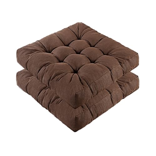 Meditation Floor Cushions Set of 2, Thickened Floor Pillow for Adults, Large Square Pillows Seat Cushion for Tatami Living Room Yoga, Memory Sponge Block Added, 22x22 Inch, Brown - color: Brown, size: 2pcs