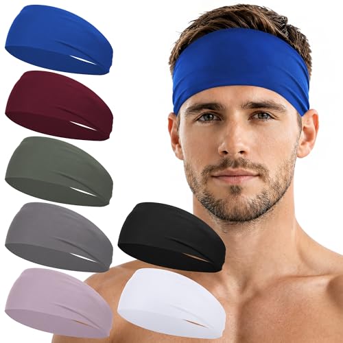 7 Pack Sports Headbands for Men, Sweat Absorbent Non Slip Elastic Headband, Quick Dry Workout Running Yoga Gym Head Wrap for Outdoor Work - color: Black, White, Light Gray, Sports Blue, Dark Red, Dirty Pink, Army Green