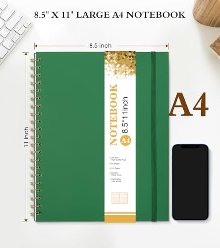 Spiral Notebook Journal 8.5” x 11”, A4 Large Notebooks for Women Men, College Ruled Lined Journal, 100 GSM Paper, Hardcover Spiral Bound Journals for Work School Writing Note Taking Business, Green - color: Green, size: Line