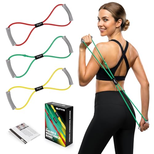Figure 8 Resistance Bands with Handles, Arm Resistance Bands | Home Workout, Physical Therapy, Strength Training, Travel Portable, Arm workouts - color: Yellow,Green,Red(60lbs)