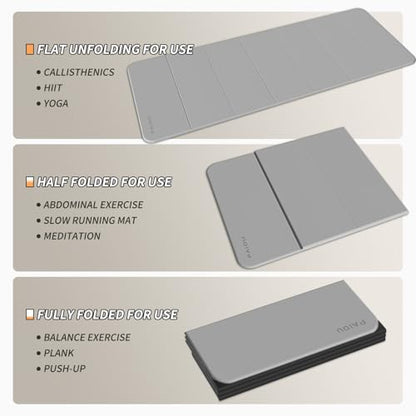 PAIDU Foldable Yoga Mat 10MM Thick SGS Certified TPE 75x26" Portable - color: Dark grey+ black