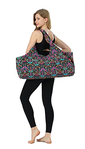 Aozora Yoga Mat Bag Large Yoga Mat Tote Sling Carrier with Pockets Fits Mats with Multi-Functional Storage Pockets Light and Durable - color: Indian