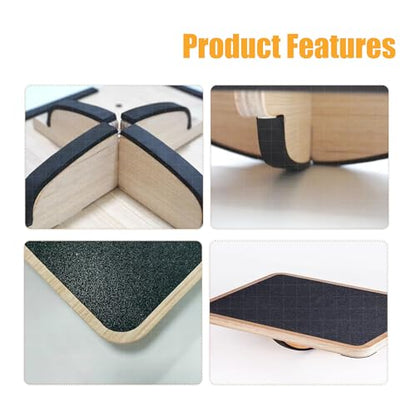 Adult Professional Wooden Balance Board - 350 lbs Non-Slip Balance Board Design, Suitable for Physical Therapy and Under-Desk Use, 2 Simple Setup Methods, Durable and Stable Wooden Board