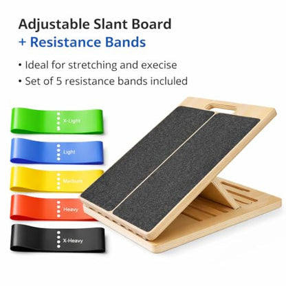 Slant Board with Resistance Bands for Calf Stretch & Squat Training