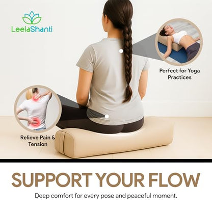 Rectangular Yoga Bolster Pillow for Meditation, Yoga & Back Support – Soft Meditation Cushion with Removable Hand Wash Cotton Cover & Carry Handle (beige) - color: Beige