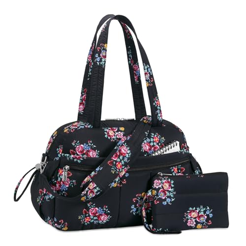 TOPDesign Travel Duffel Bag for Women, Puffer Gym Bag Sports Tote with Wet Pocket, Carry On Weekender with Luggage Sleeve (Flower) - color: Flower