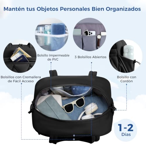 Women's Duffle Gym Bag, Carry-On Shoe Compartment for Weekender Overnight - color: Black, size: Medium