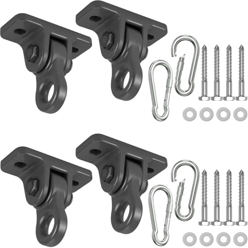 Heavy Duty Porch Swing Hangers Kit Swing Hardware Hooks | Aluminum alloy construction, dual bearings, 5000-pound weight capacity, with snap hooks (4 Pack Black) - color: 4 Pack Black