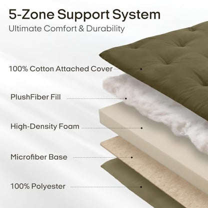 ZonLi Japanese Floor Mattress, 100% Cotton Cover Foldable Futon Mattress - color: Winter Moss, size: Full(75"L x 54"W x 2.5"Th)
