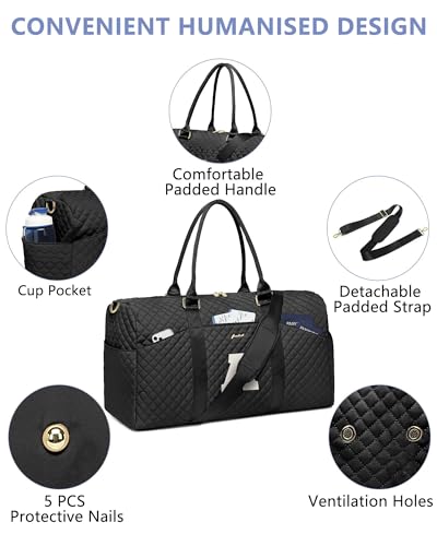 Women Weekender Travel Duffle Bag: Initial Duffel Overnight Bags with Shoe Compartment Large Carry on Tote with Toiletry Bag Weekend Traveling Yoga Gym Hospital Bag for Women with Wet Pocket Letter A - color: 15-Black Letter A, size: Large