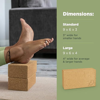 Bean Products Yoga Blocks, Standard & Large Sizes - Studio Grade, Non-Slip, Made from Eco Friendly Materials - 100% Natural Cork or Foam - Improves Stability & Alignment - Single Block or 2 Pack Sets - size: Large (4" x 6" x 9")