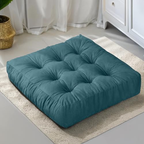 NEST & LOOM Floor Cushions - Floor Chair Pillow, Meditation Cushion, Square Large Floor Pillow, Solid Thick Tufted Floor Pillow - Teal - 21.65" x 21.65" - color: Teal
