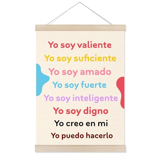 Welshower Boho Spanish Classroom Poster Hanger Frame, Yo Soy Valiente Motivational Inspirational Quotes Wall Art Prints Decor for Classroom Kids Room Nursery Playroom, 12x16 Inch - color: positive words13