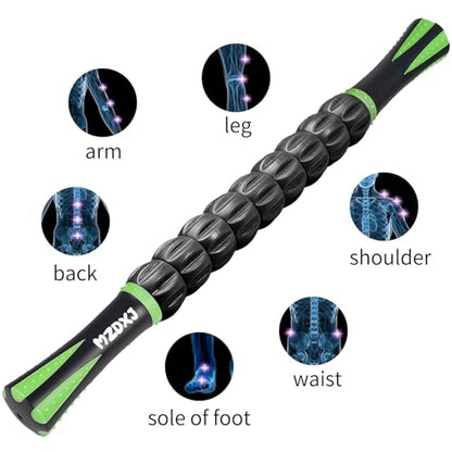 Muscle Roller Massage Roller Stick- Deep Tissue Fascia Blaster for Myofascial Pain Relief, Lymphatic Drainage & Body Sculpting, Handheld Physical Therapy & Recovery Tool (Green Black) - color: Green Black