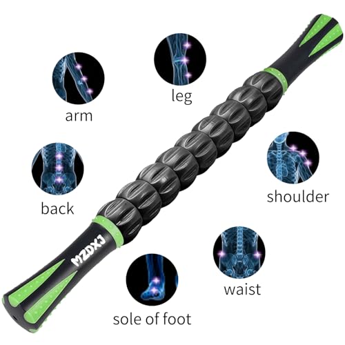 Muscle Roller Massage Roller Stick- Deep Tissue Fascia Blaster for Myofascial Pain Relief, Lymphatic Drainage & Body Sculpting, Handheld Physical Therapy & Recovery Tool (Green Black) - color: Green Black