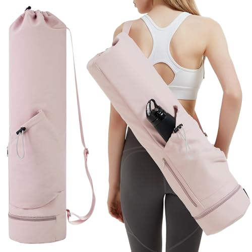 sportsnew Yoga Mat Bag with Water Bottle Pocket & Wet Pocket for Women - color: Pink, size: Medium