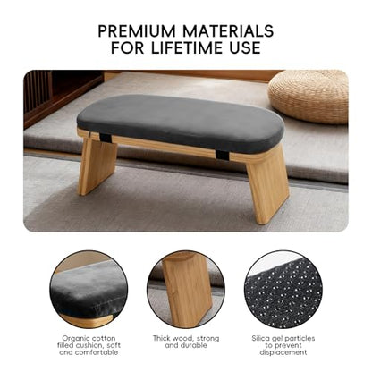 Natural Beech Wood Yoga Bench, Ergonomic Design for Kneeling, Meditation, Pilates, FSC Certified (Gray) - color: Grey