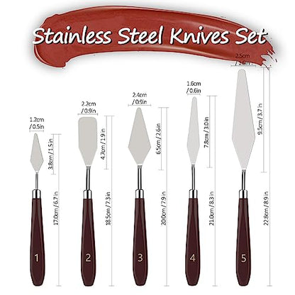 Acrylic Paint Set, Art Painting Supplies Kit with 10 Brushes, 5 Stainless Steel Palette Knife, 6 Plastic Spatula Palette Knives, Paint Palette tray, Acrylic Painting Supplies for Adults and Kids
