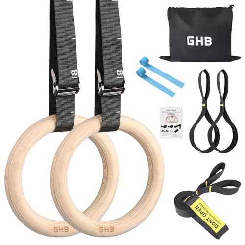 GHB Gymnastic Rings Wooden Gym Rings 1.25" Olympic Rings Adjustable Straps Pull Up Rings Sets for Workout Bodyweight Fitness Training - style: 32mm Rings & Buckle Numbered Straps Set