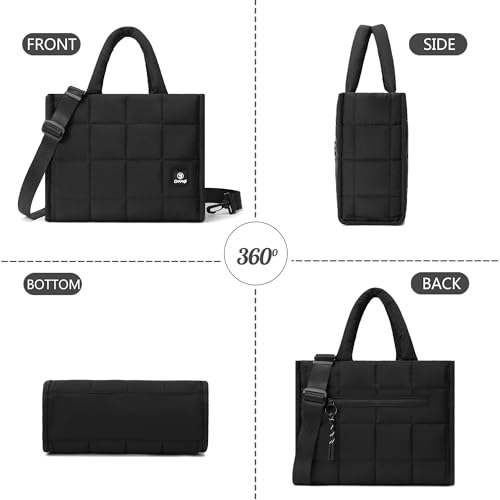 Quilted Crossbody Bags for Women,Puffer Weekender Overnight Bag,Purse Handbag Organizer,Small Tote Bags Shoulder Bag - color: Black
