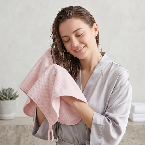 REDKISS Microfiber Hand Towels Set of 6, 16 by 28 inches, Ultra Soft and Highly Absorbent Hand Towels for Bathroom, Gym, Shower, Hotel, and Spa, Pink - color: Pink 06, size: 16'' x 28''