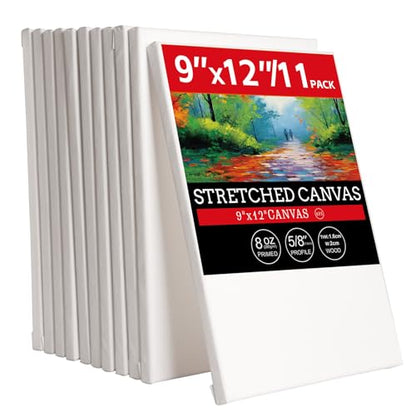 11 Pack 9x12 Stretched Canvases | 100% Cotton Black Painting Canvas, Art Canvases for Oil, Acrylic Paint & Other Painting Media - size: 9x12 (11Pack)