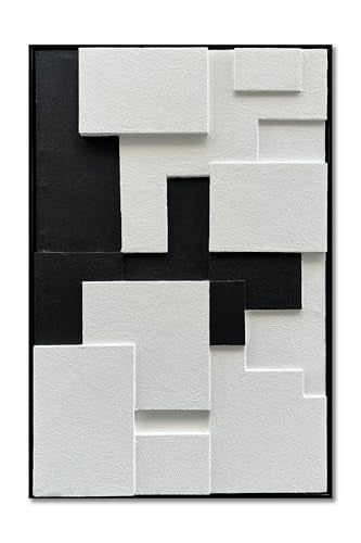 NANKAI Art Hand-Painted Black and White Thick Texture Abstract Art Contemporary Minimalist Art Oil Painting Home Office Wall Decoration Painting 36x24 inches (with Solid Wood Exterior Frame) - color: Nkhb290