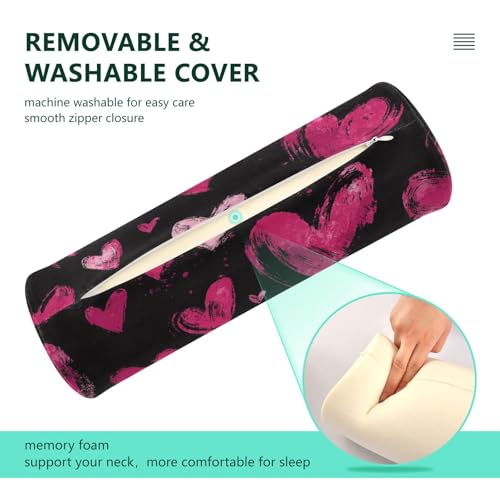 Bolster Pillow Neck Pillow Round Soft Health Memory Foam Pillows Long Cylindrical Body Pillow with Removable Cover Cute Back Yoga Brush Stroke Valentine Hearts 17" x 5.5" - color: Brush Stroke Valentine Hearts